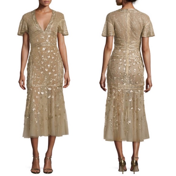 J. Mendel Floral Embroidered Tulle Midi Dress Gold - Picture 16 of 16
